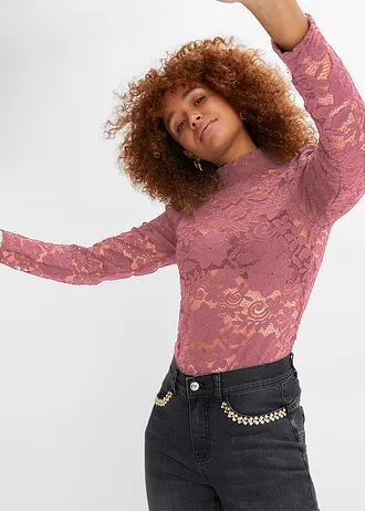 Aansluitend longsleeve met kant • soft bessen • bonprix online shop