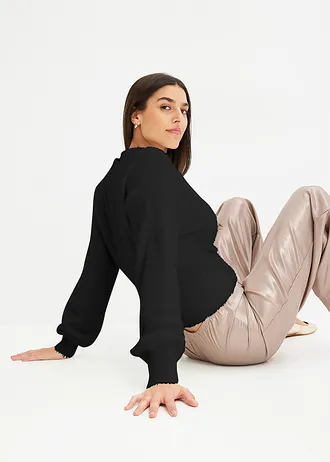 Pull cache-cœur avec accessoire • noir • Boutique bonprix