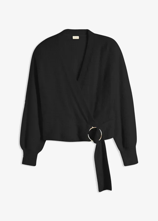 Pull cache-cœur avec accessoire • noir • Boutique bonprix