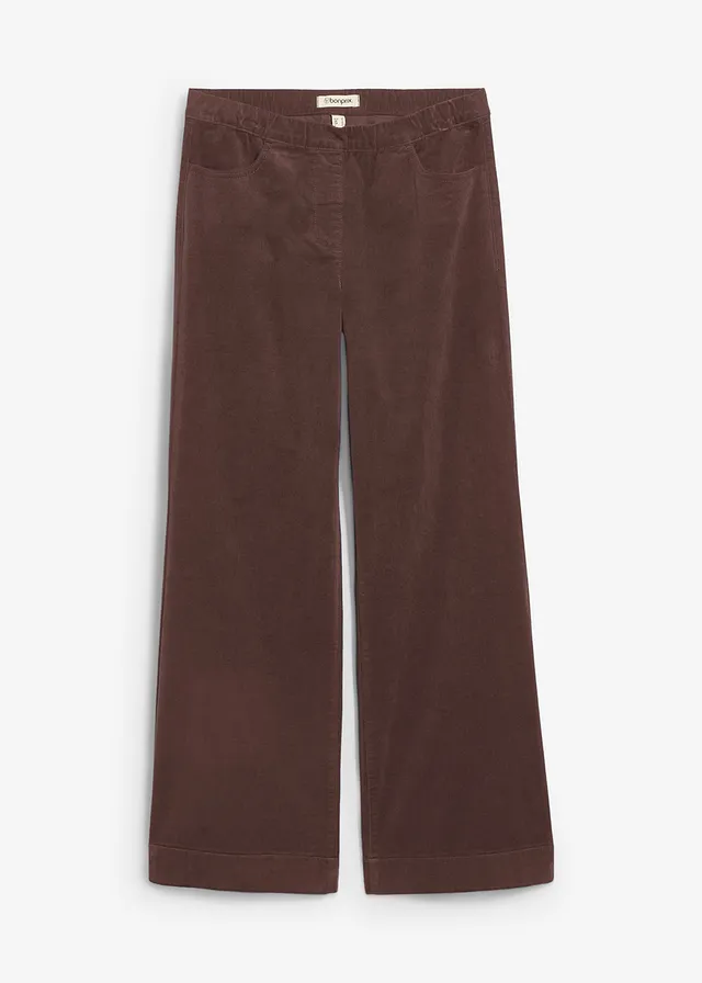 Pantalon large en velours côtelé, taille haute, Couleur: café