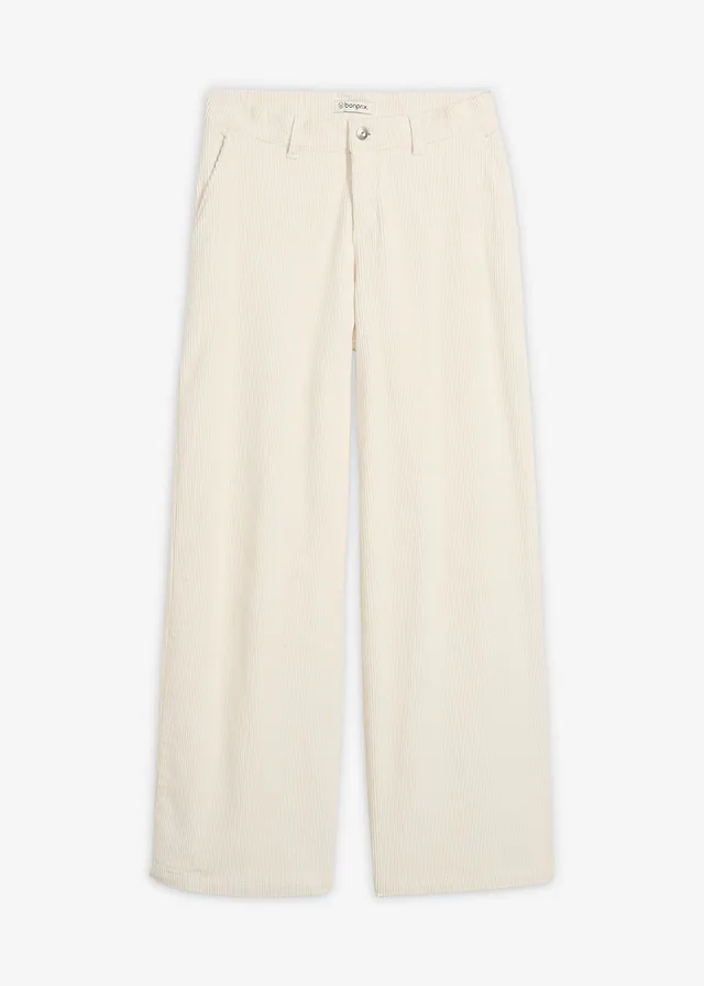 Pantalon large en velours côtelé, Couleur: blanc nacré