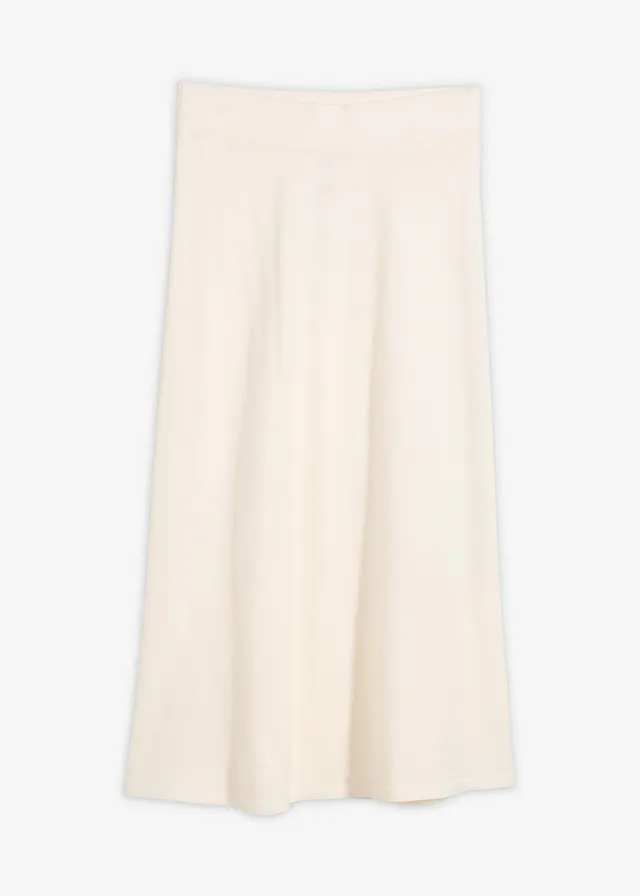 Jupe midi en maille douce • blanc nacré • Boutique bonprix