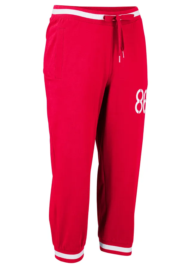 3/4 joggingbroek in een katoen-wolmix, Kleur: rood