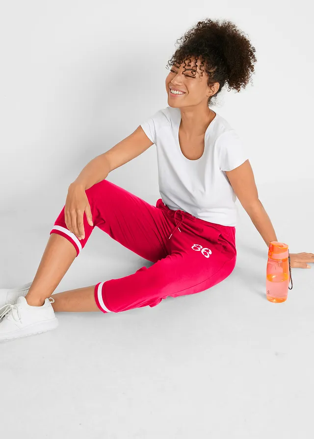 3/4 joggingbroek in een katoen-wolmix, Kleur: rood