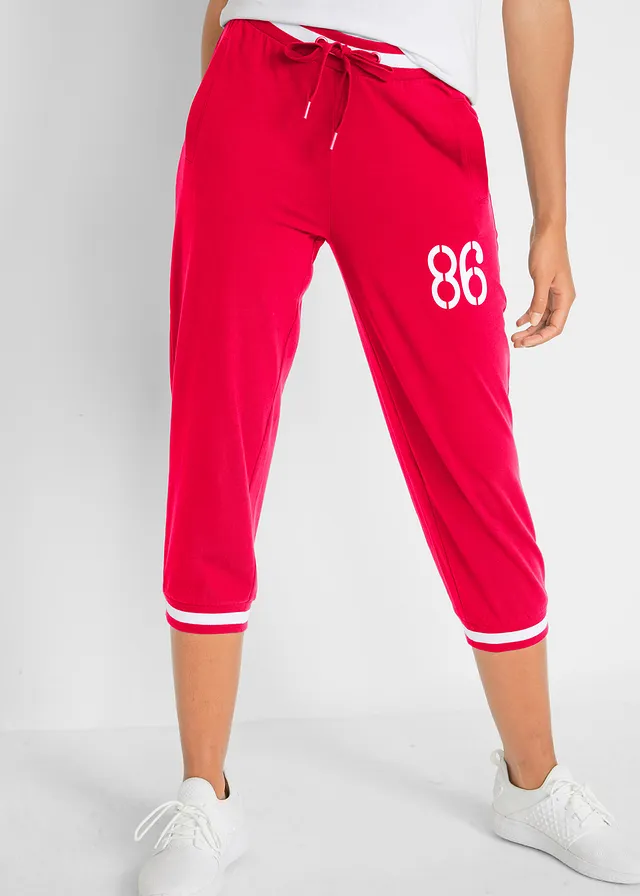 3/4 joggingbroek in een katoen-wolmix, Kleur: rood