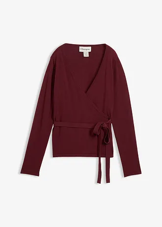 Pletený zavinovací kabátek s vlnou merino, barva: tmavě bobulová