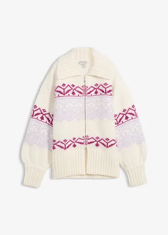 Jachetă tricotată scurtă, model norvegian • alb perlat • magazin bonprix