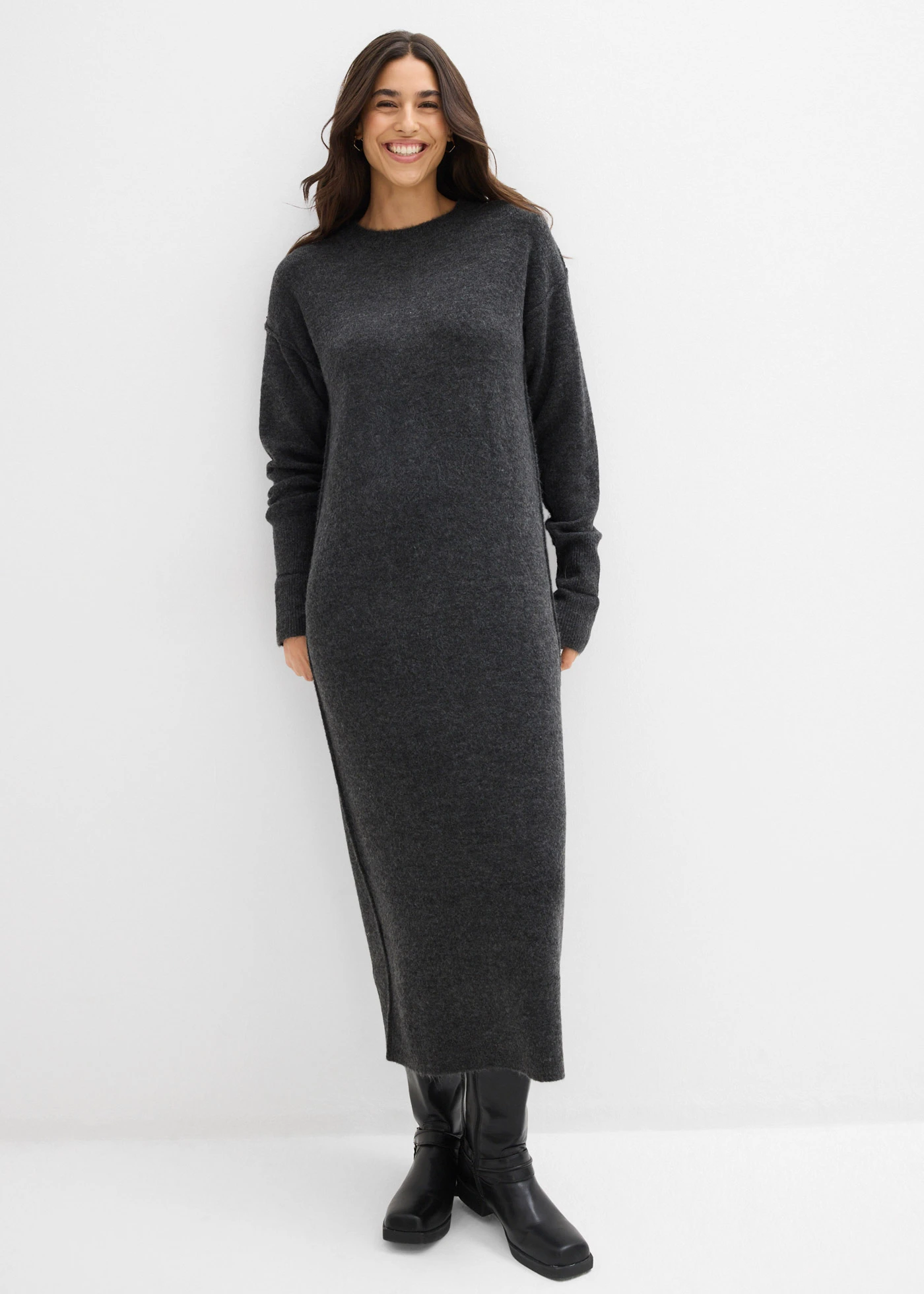 Robe pull midi • anthracite chiné • Boutique bonprix