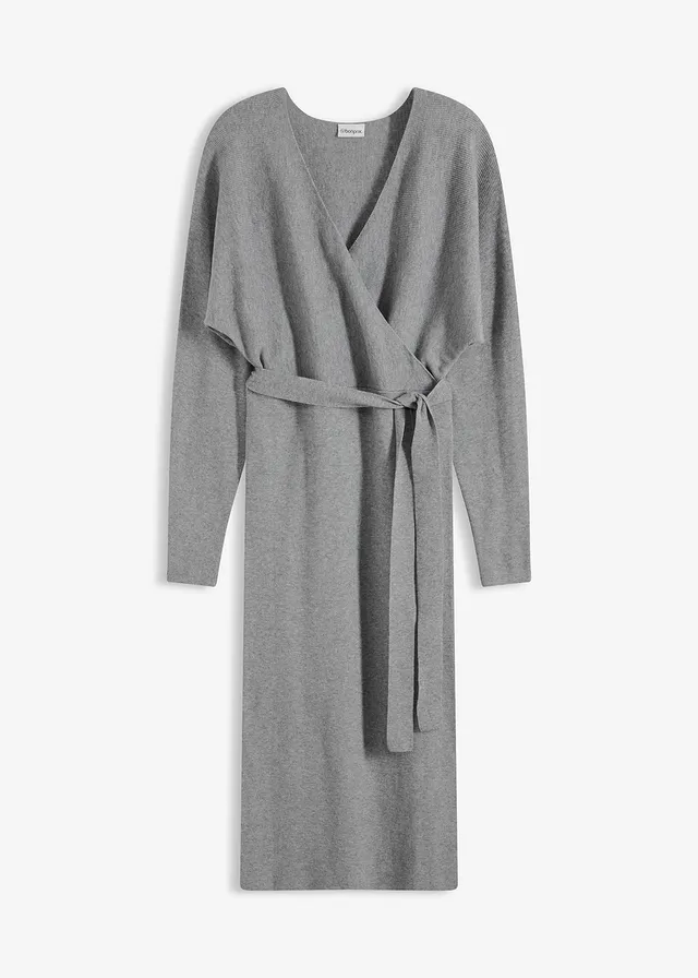 Robe fluide en maille de viscose mélangée • gris chiné • Boutique bonprix