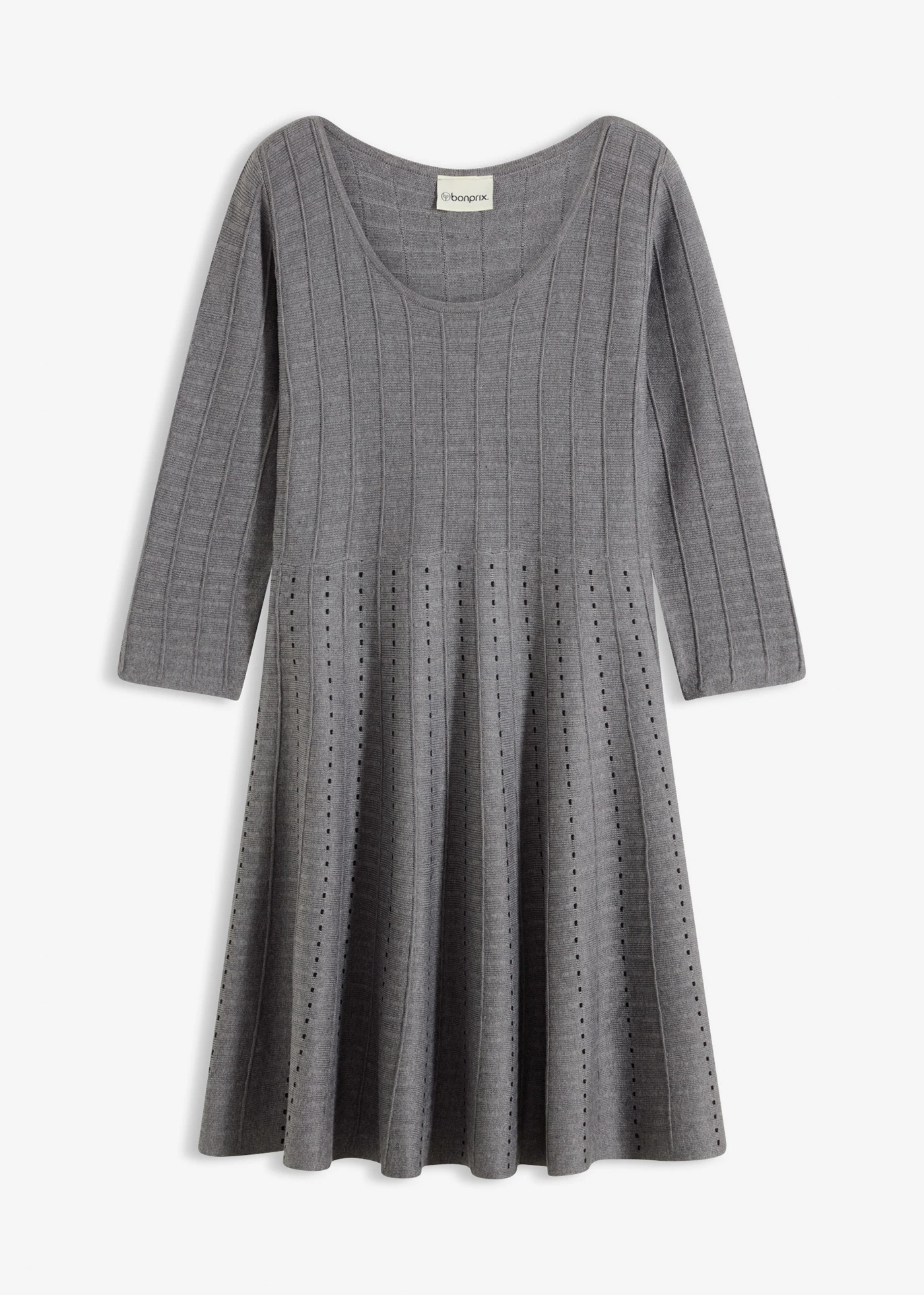 Robe douce en maille • gris chiné-noir • Boutique bonprix