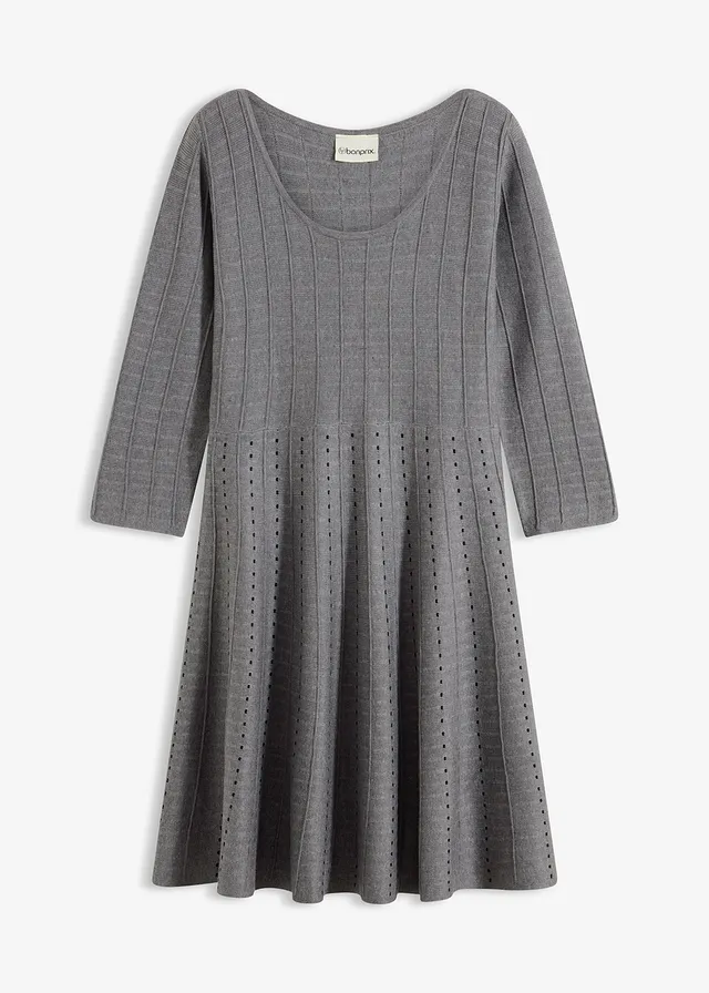 Robe douce en maille • gris chiné-noir • Boutique bonprix