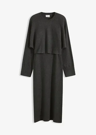 Gebreide jurk en shirt (2-dlg. set), Kleur: antraciet gemêleerd
