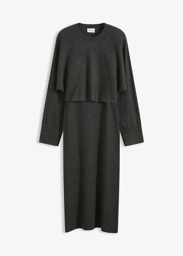 Zestaw z dzianiny: sukienka i sweter (2 części) • antracytowy melanż • sklep bonprix