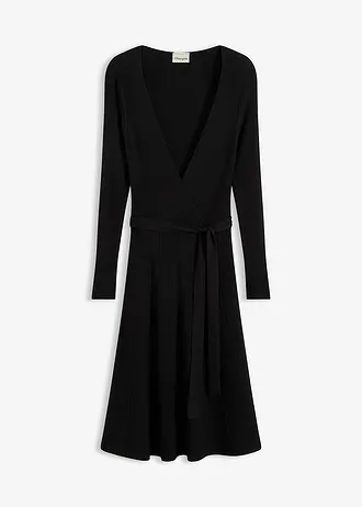 Gebreide jurk van een viscosemix, Kleur: zwart