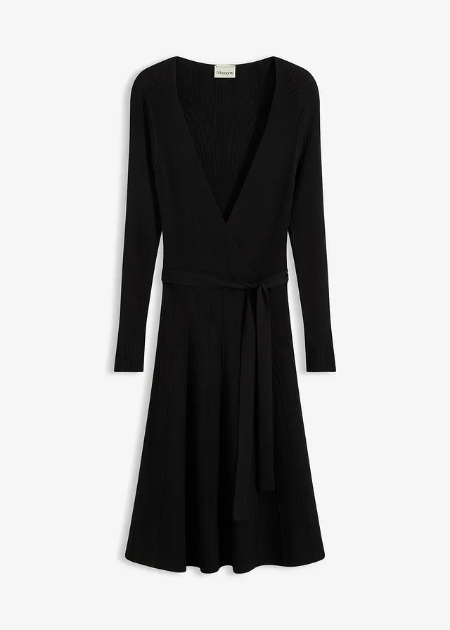 Gebreide jurk in een viscosemix, Kleur: zwart