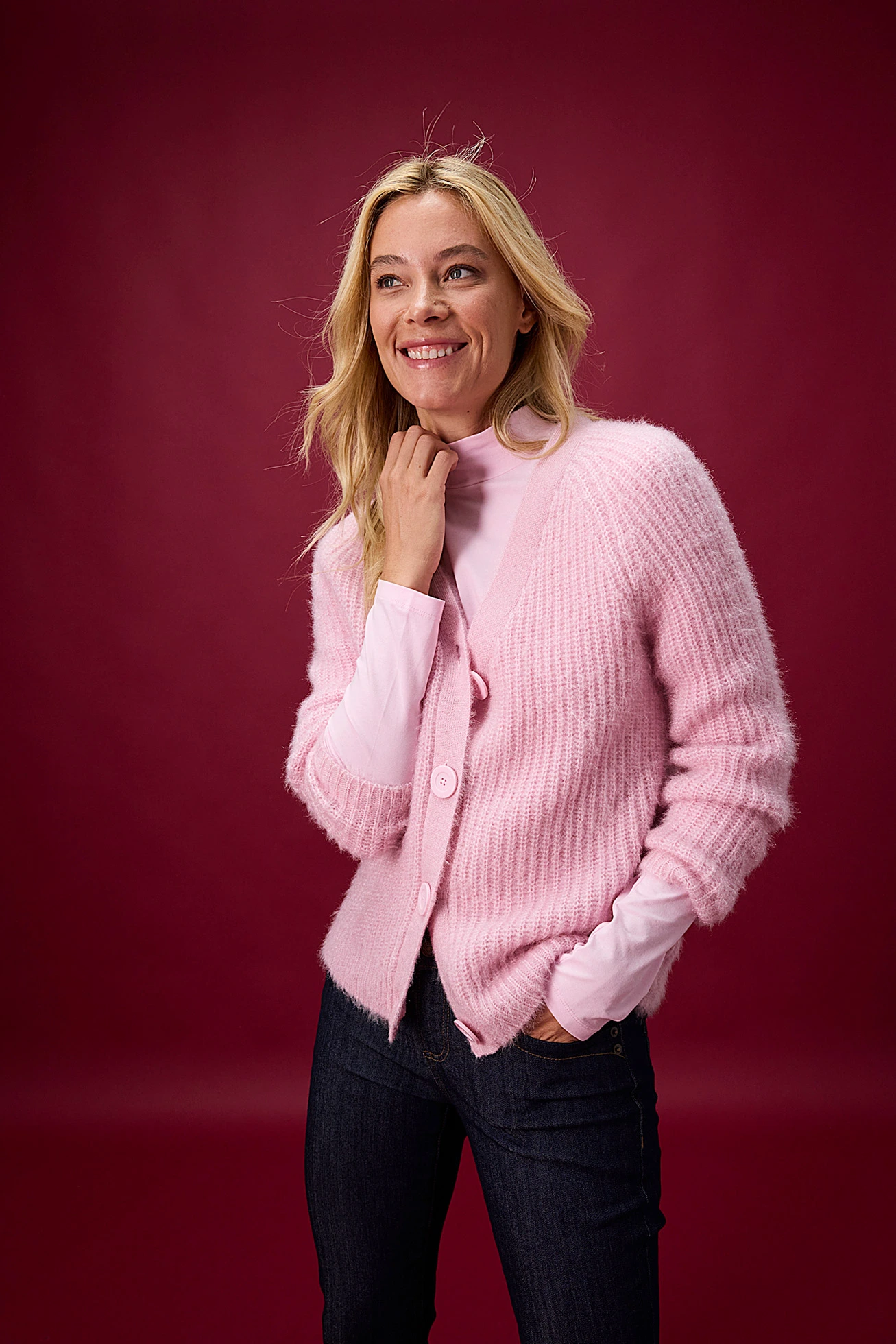 Bordás kötött kardigán fényes hatással • kristály rózsaszín • bonprix áruház