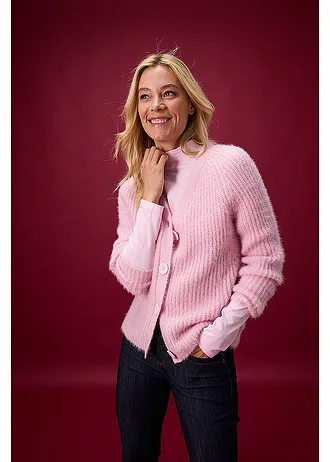 Geribde grofgebreide trui met glanseffect • kristalroze • bonprix online shop