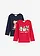 Lot de 2 T-shirts fille manches longues avec motif de Noël, Couleur: rouge-bleu foncé