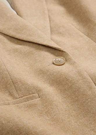 Wollen blazer met visgraatpatroon, Kleur: natuurbeige germêleerd
