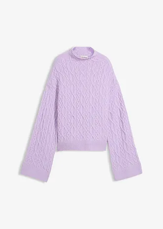 Pulover cu model tricotat în torsade • liliachiu pastel melanj • magazin bonprix