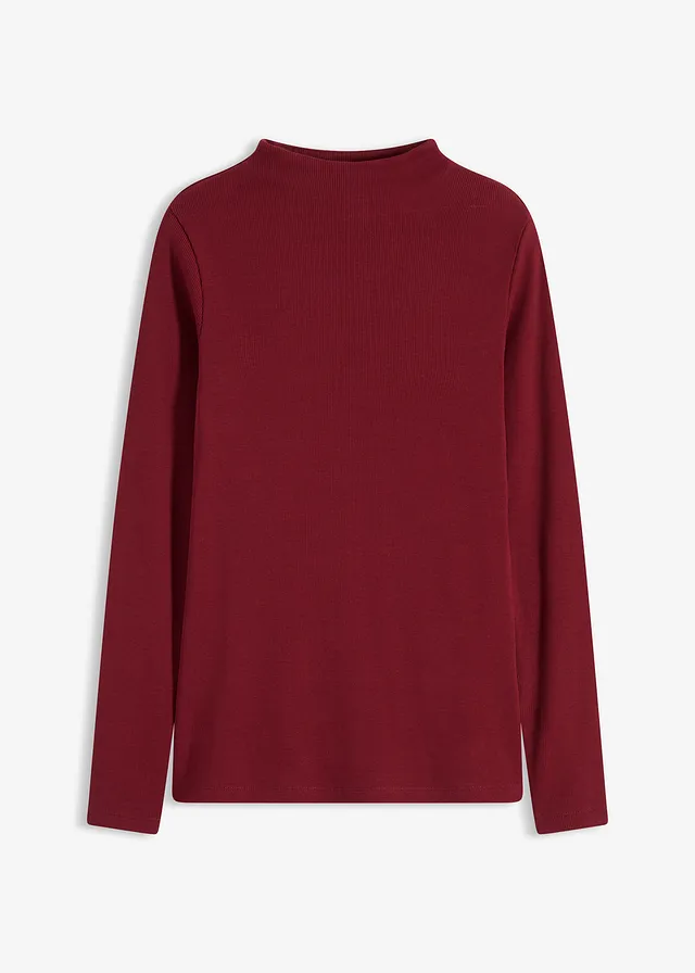Geribde longsleeve • robijnrood • bonprix online shop