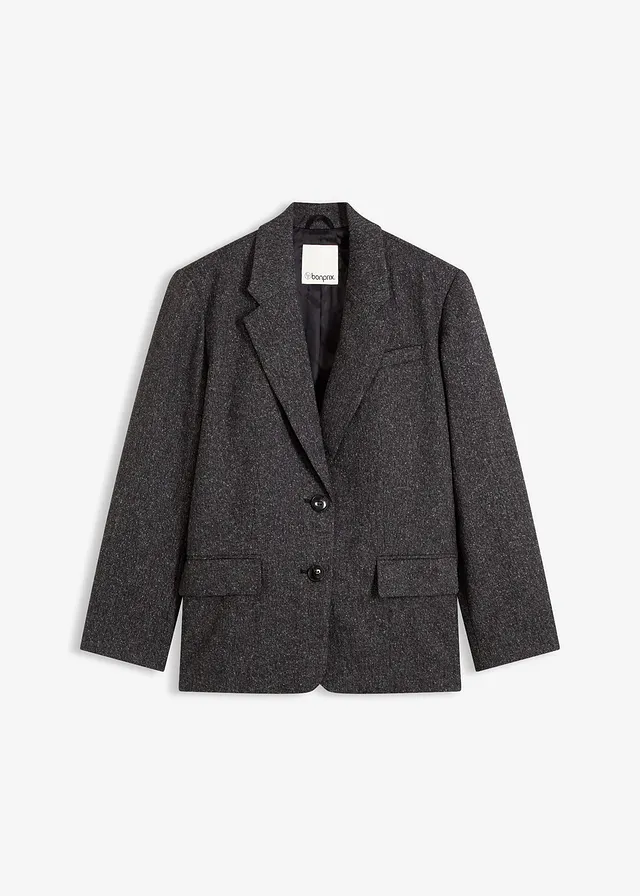 Oversized blazer van een fijne viscose-mix, Kleur: grijs gemêleerd