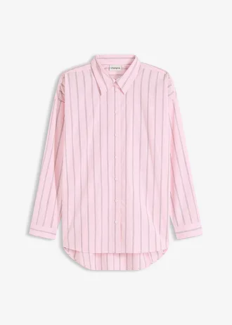Overhemdblouse van katoen, Kleur: kristalroze gestreept