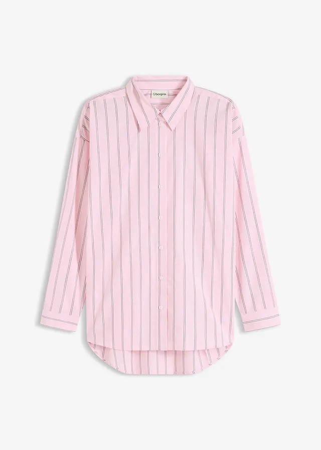 Overzised overhemdblouse van katoen • kristalroze gestreept • bonprix online shop