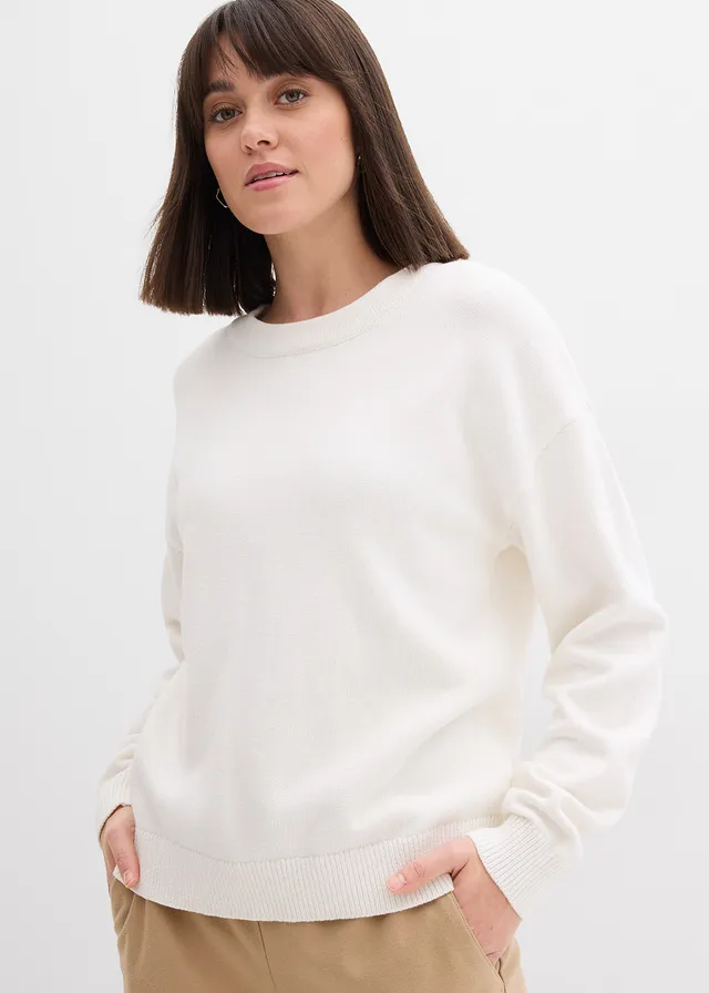 Oversized trui van puur katoen, Kleur: wolwit