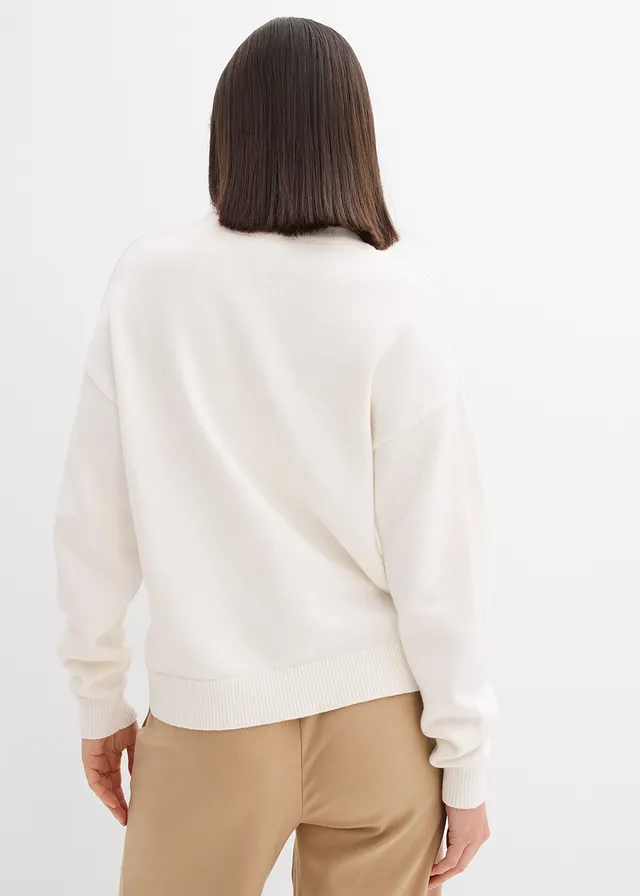 Oversized trui van puur katoen, Kleur: wolwit