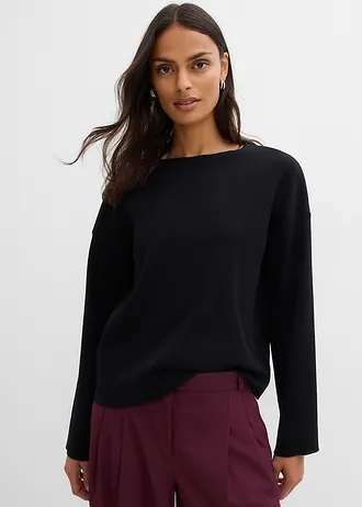 Tričko s dlouhým rukávem ze žebrovaného materiálu, barva: černá