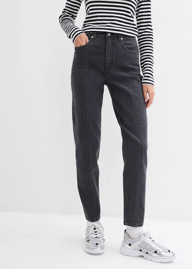 Stretch mom jeans, high waist • donkergrijs denim • product-page.page-title-suffix
