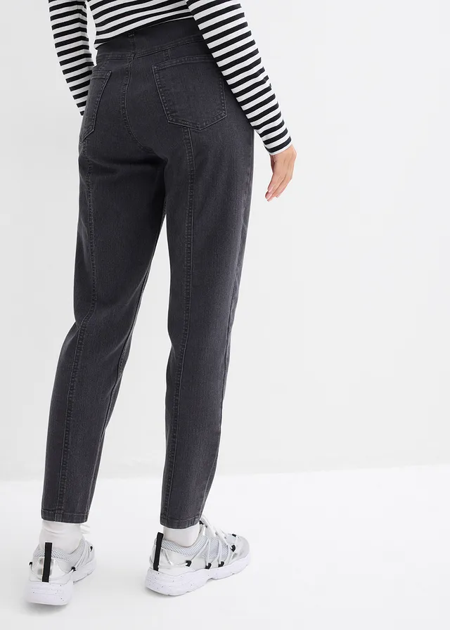 Stretch mom jeans, high waist • donkergrijs denim • product-page.page-title-suffix