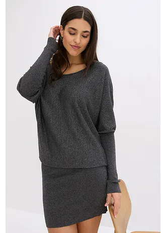 Pletené šaty ze splývavé viskózové směsi • antracitový melír • bonprix obchod