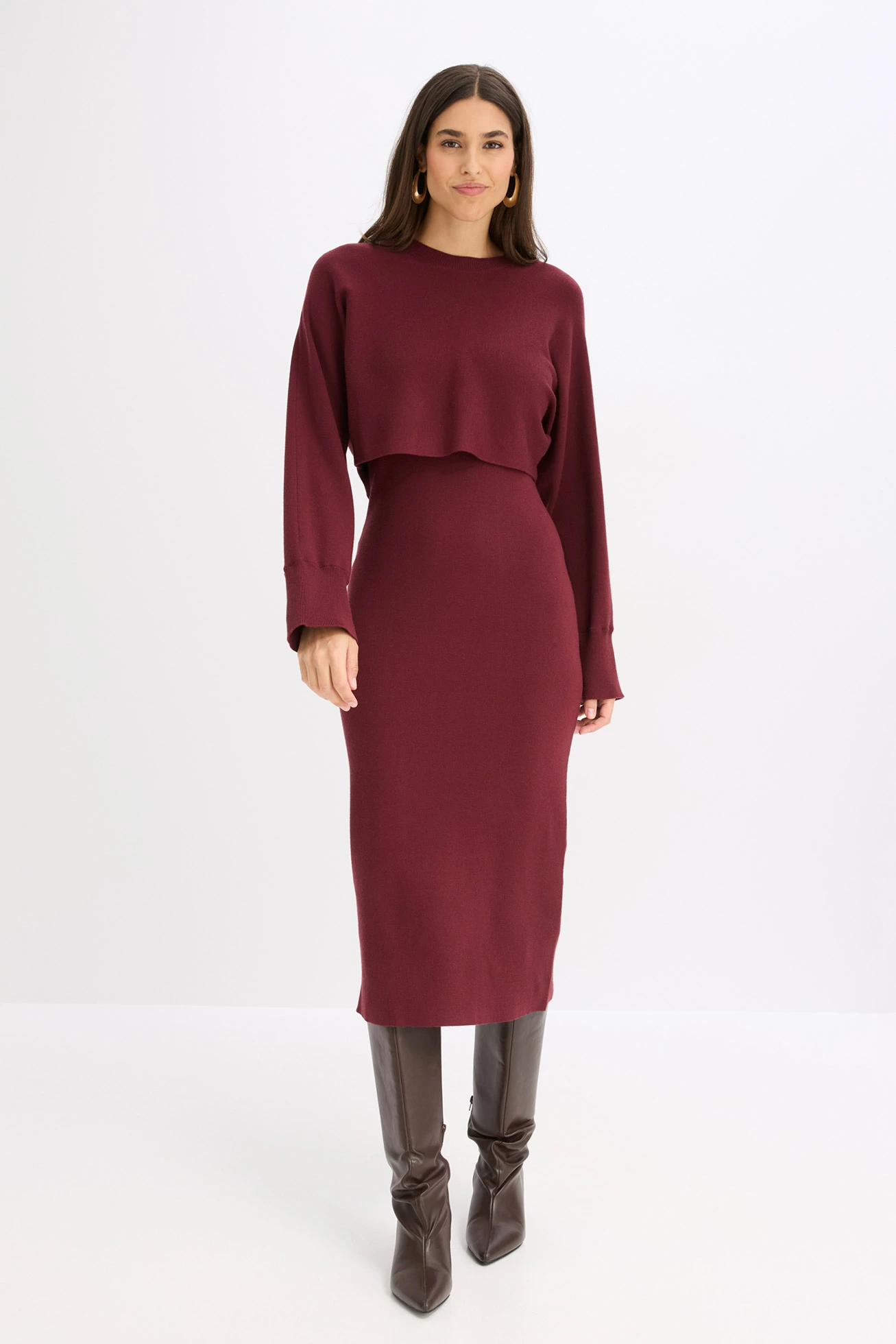 Set rochie tricotată ( set/ 2 piese) • roșu arțar • magazin bonprix