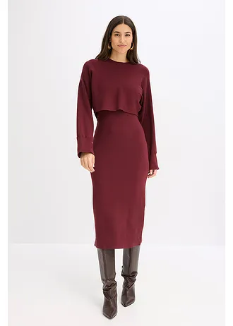 Gebreide jurk en shirt (2-dlg. set) • esdoornrood • bonprix online shop