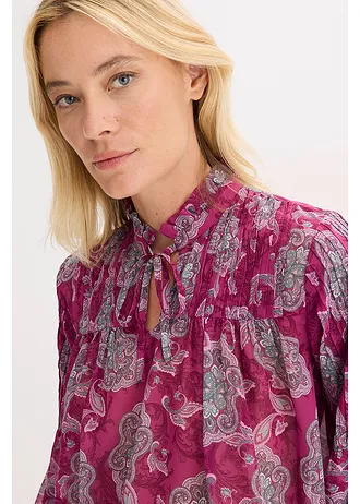 Šifonová tunika s kašmírovým potiskem • tmavě fuchsiovo-mátovo-jemně pink s kašmírovým potiskem • bonprix obchod