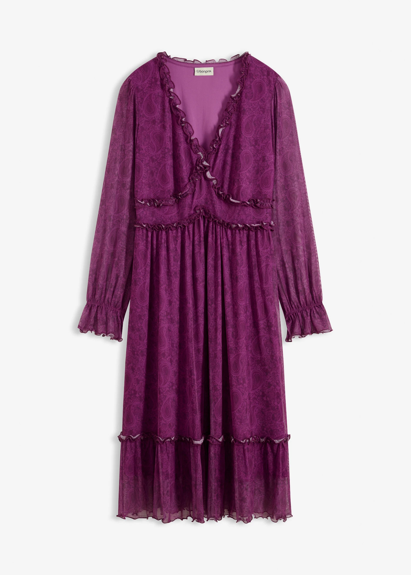 Žerzejové midi šaty ze síťoviny • tmavě fialová s kašmírovým vzorem • bonprix obchod