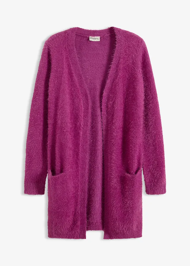 Jachetă lungă tricotată cu aspect flaușat