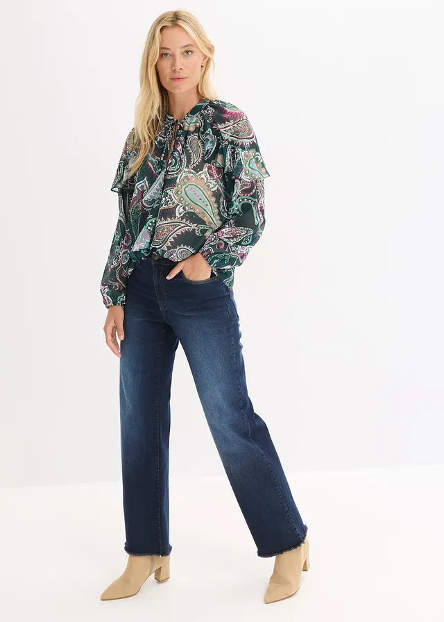 Tuniek met volants, Kleur: diepgroen paisley