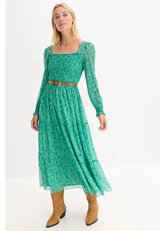 Dlouhé žerzejové šaty • lahvově zelená s kašmírovým vzorem • bonprix obchod