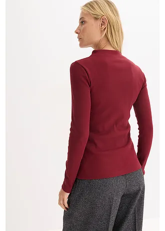 Geribde longsleeve • robijnrood • bonprix online shop