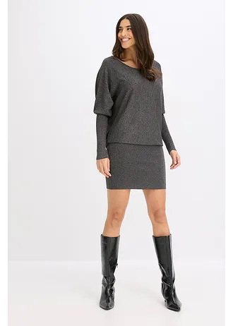 Pletené šaty ze splývavé viskózové směsi • antracitový melír • bonprix obchod