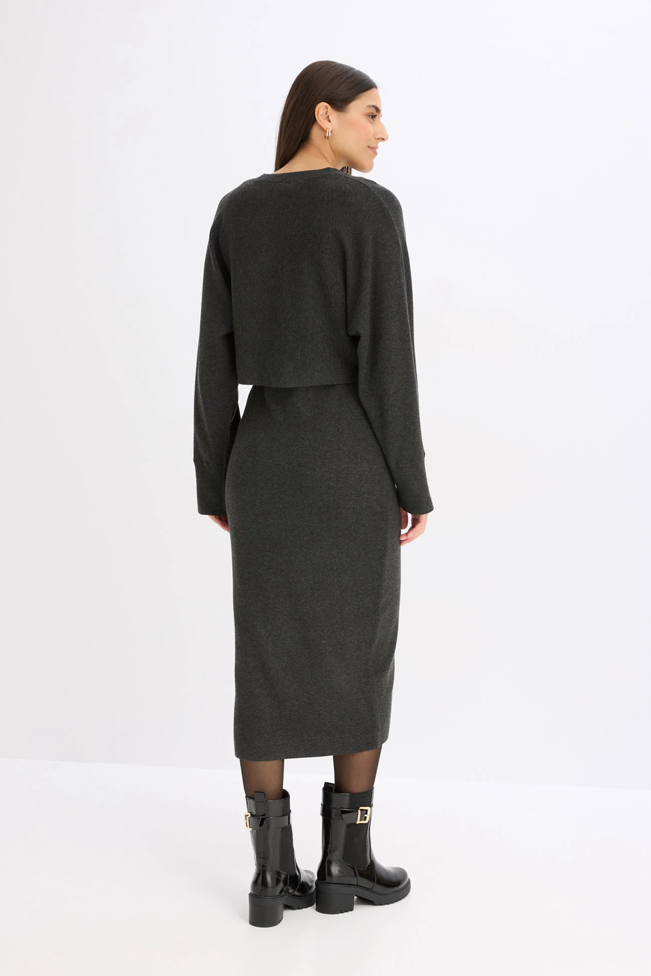 Set rochie tricotată ( set/ 2 piese) • antracit melanj, • magazin bonprix