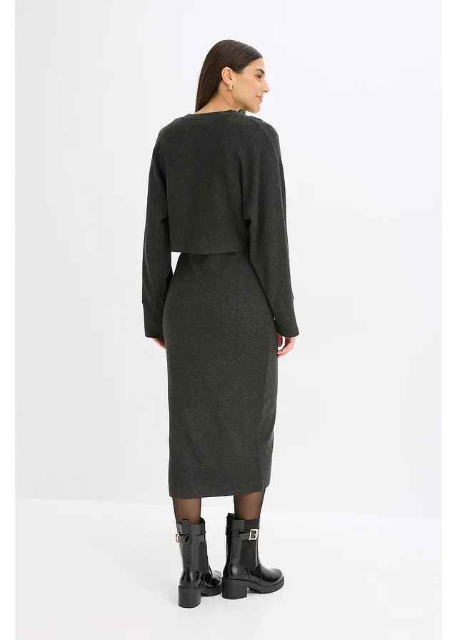 Gebreide jurk en shirt (2-dlg. set) • antraciet gemêleerd • product-page.page-title-suffix