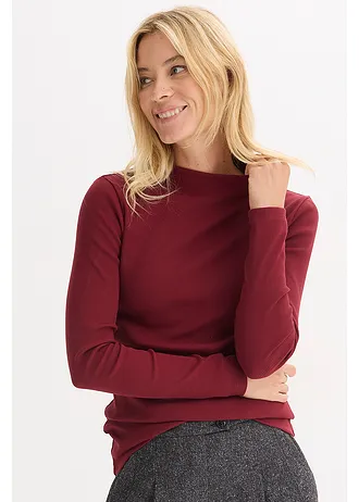 Geribde longsleeve • robijnrood • bonprix online shop