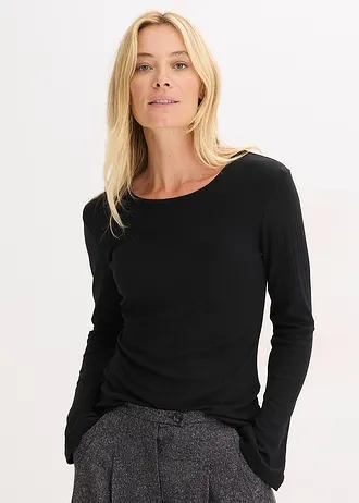 T-shirt manches longues côtelé, Couleur: noir