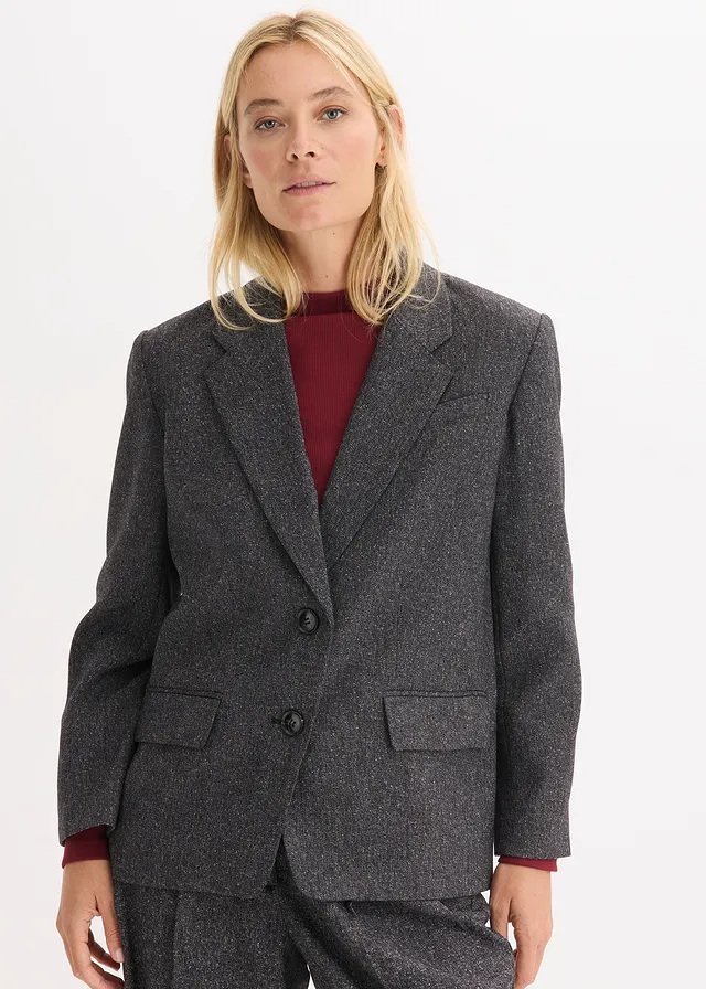 Blazer oversize en viscose mélangée, Couleur: gris chiné
