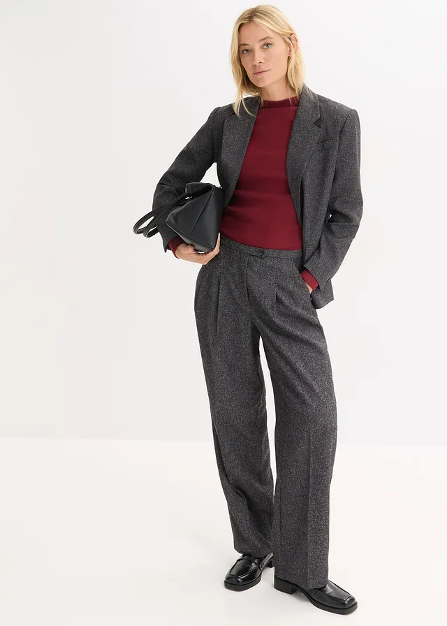 Oversized blazer van een fijne viscose-mix, Kleur: grijs gemêleerd