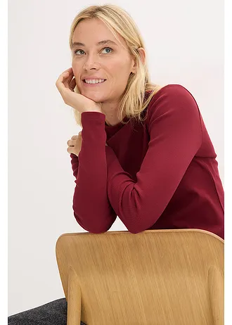 Geribde longsleeve • robijnrood • bonprix online shop